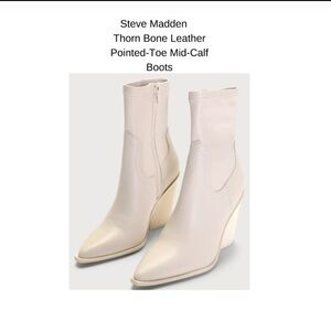 Steve Madden Western Cowboy Bone Leather Pointed-Toe Mid-Calf Boots Size 8.5
